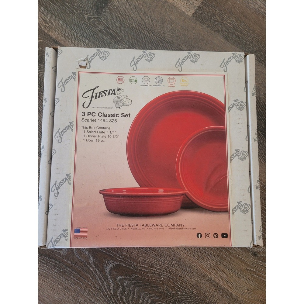 Fiesta 3 PC Classic Set Scarlet Red Dinner Plate Salad Plate Bowl New #S